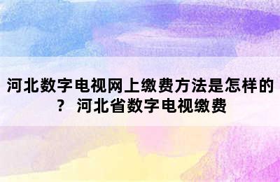 河北数字电视网上缴费方法是怎样的？ 河北省数字电视缴费